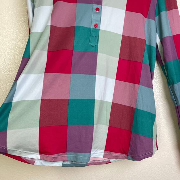 Kate Spade Henley Long Sleeve Pajama Top Small Check Button Pink Multi Cotton - Picture 4 of 13